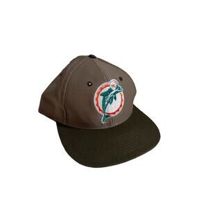 Vtg Miami Dolphins Plain Logo 7 Snapback Hat Adjustable 2-Tone NFL Khaki Tan